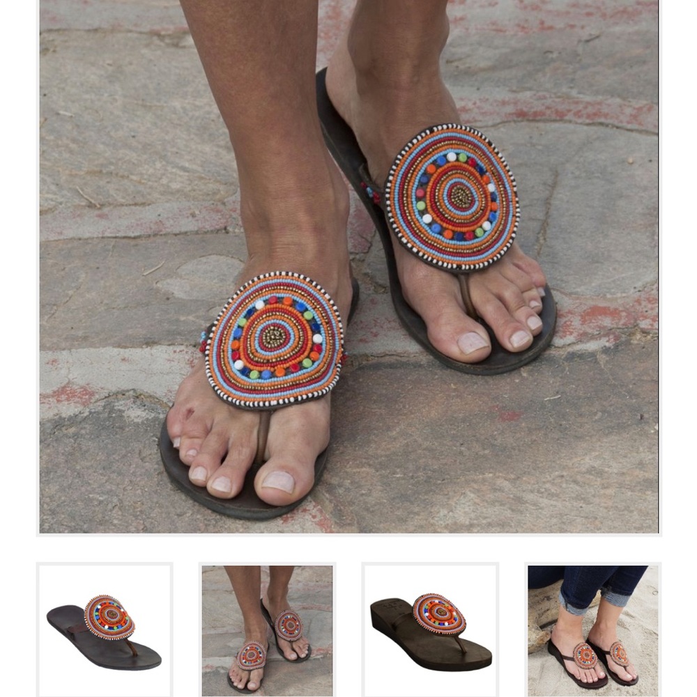 Global Girls brown leather beaded sandal